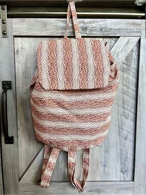Fabric Backpack Handmade Bag Brown Tan Stripes Adjustable Straps Women’s